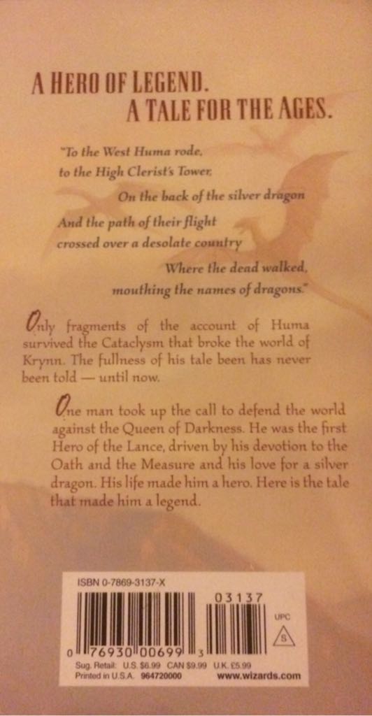 Legend Of Huma, The - Richard A. Knaak (TSR, Inc. - Paperback) book collectible [Barcode 9780786931378] - Main Image 2