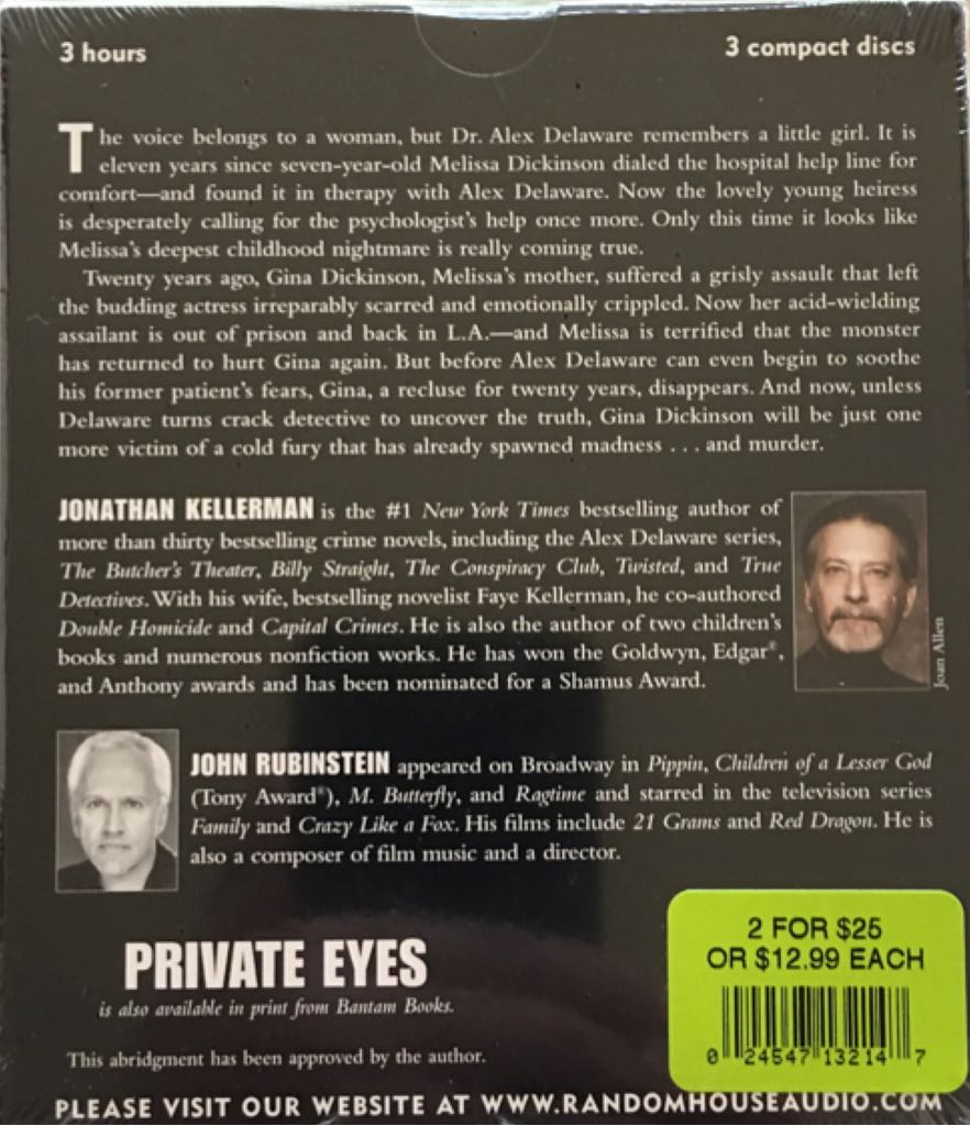 Alex Delaware #6: Private Eyes - Jonathan Kellerman (Random House Audio; Unabridged edition (February 14, 2012) - eBook) book collectible [Barcode 9780755351664] - Main Image 2