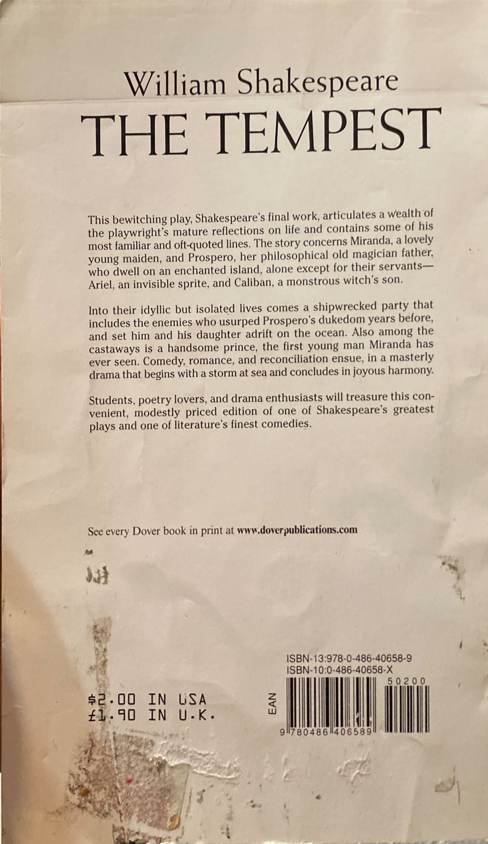 The Tempest - William Shakespeare (- Paperback) book collectible [Barcode 9780486406589] - Main Image 2