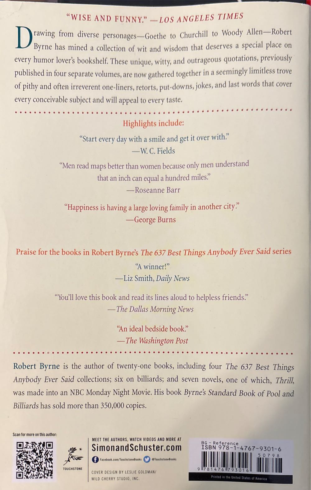 The 2548 Best Things Anybody Ever Said - Robert Byrne (- Trade Paperback) book collectible [Barcode 9781476793016] - Main Image 2