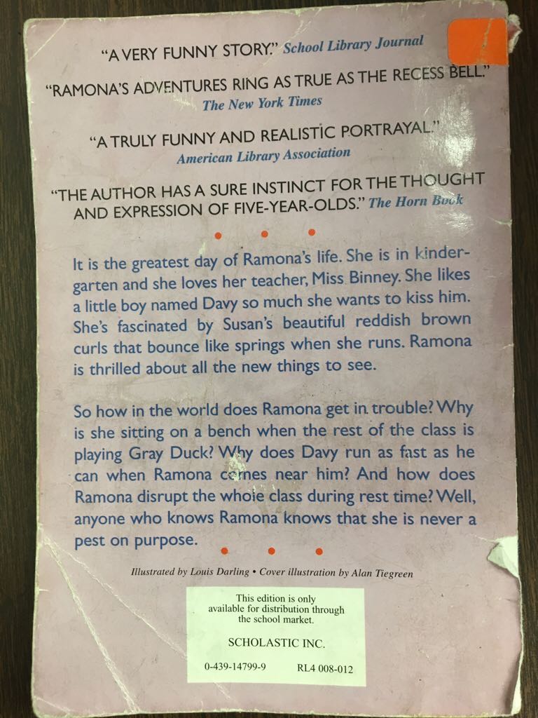 Ramona the Pest - Beverly Cleary (Scholastic Inc. - Paperback) book collectible [Barcode 9780439147996] - Main Image 2