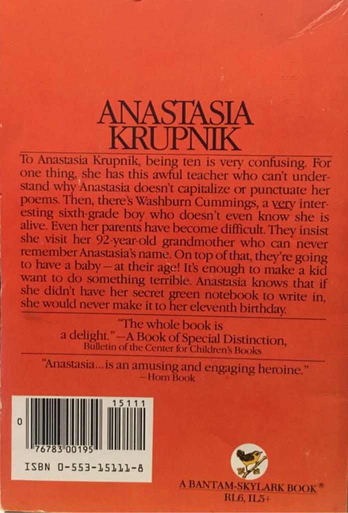 Anastasia Krupnik - Lois Lowry (Paperback) book collectible [Barcode 9780553151114] - Main Image 2