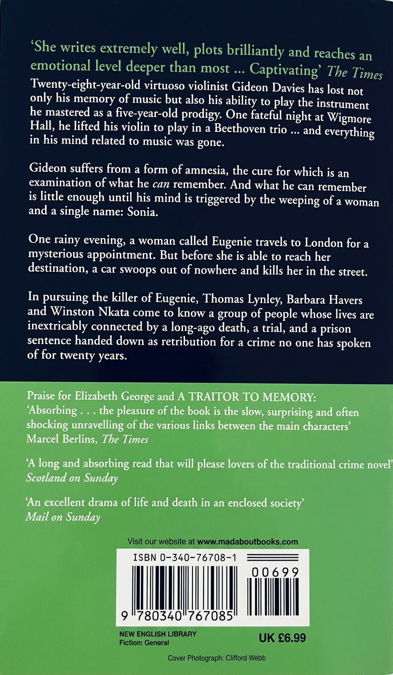 A Traitor to Memory - Elizabeth George (New English Library - Paperback) book collectible [Barcode 9780340767085] - Main Image 2