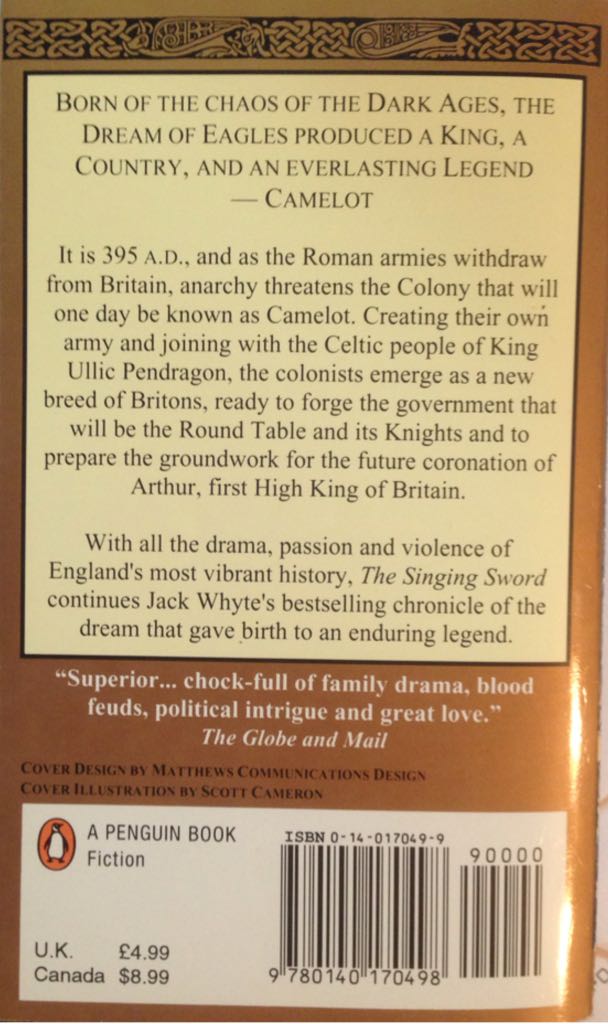 The Singing Sword - Jack Whyte (Penguin Books Canada* 1994 - Paperback) book collectible [Barcode 9780140170498] - Main Image 2