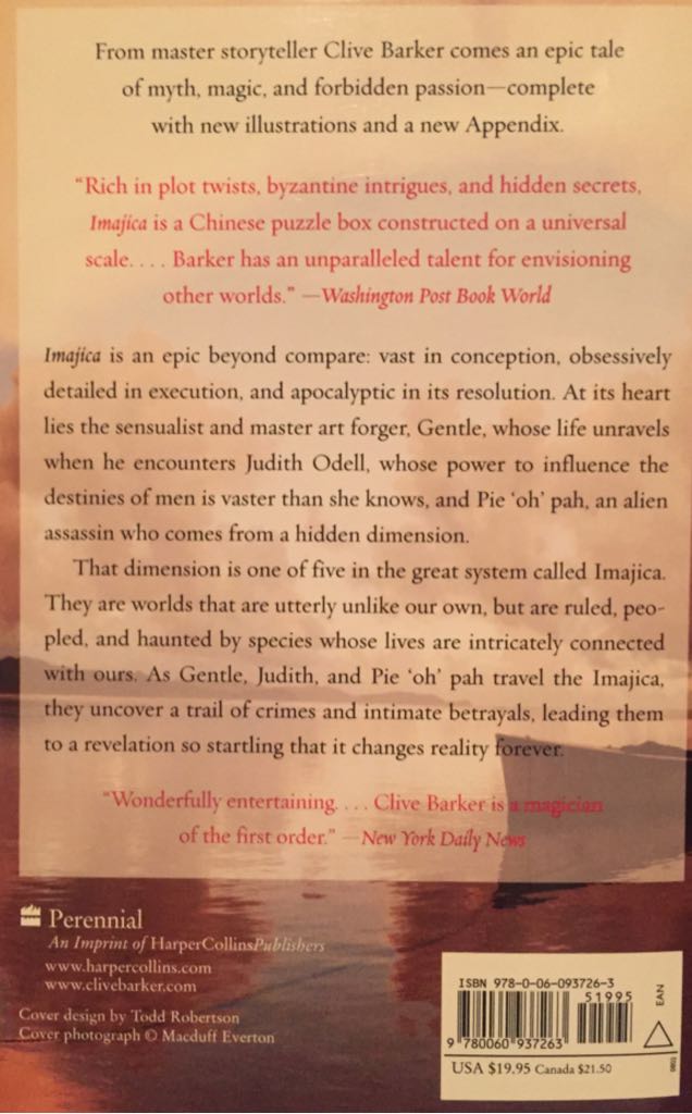 Imajica - Clive Barker (Harper Perennial - Trade Paperback) book collectible [Barcode 9780060937263] - Main Image 2