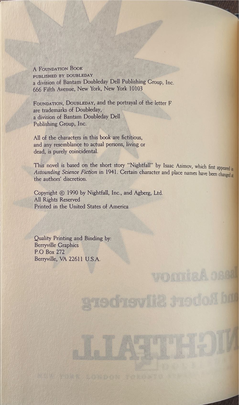 Nightfall - Robert Silverberg (Doubleday - Hardcover) book collectible [Barcode 9780385263412] - Main Image 3