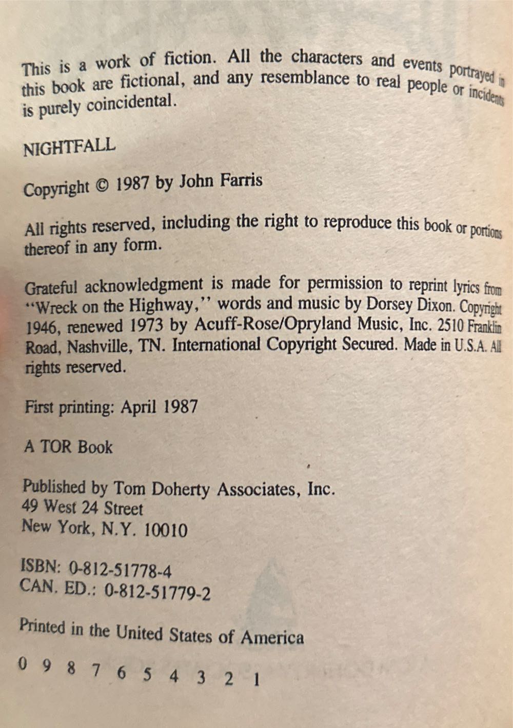 Nightfall - John Farris (Tor - Paperback) book collectible [Barcode 9780812517781] - Main Image 3