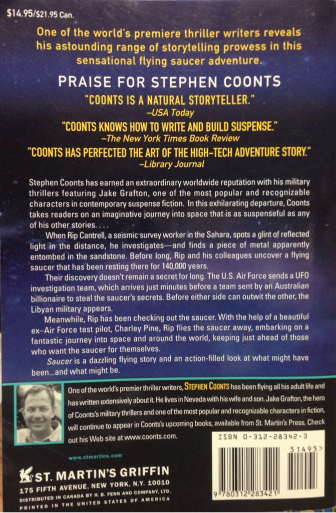 Saucer - Stephen Coonts (St Martins Griffin - Trade Paperback) book collectible [Barcode 9780312283421] - Main Image 2
