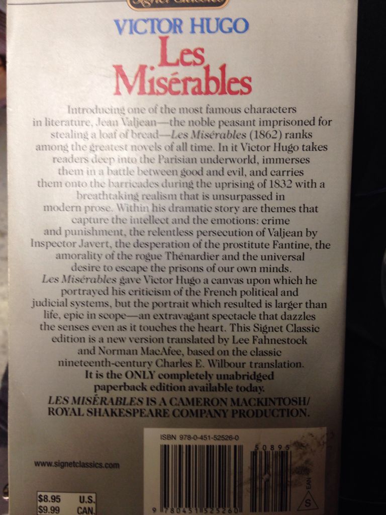 Les Miserables - Victor Hugo (Signet Classics - Paperback) book collectible [Barcode 9780451525260] - Main Image 2