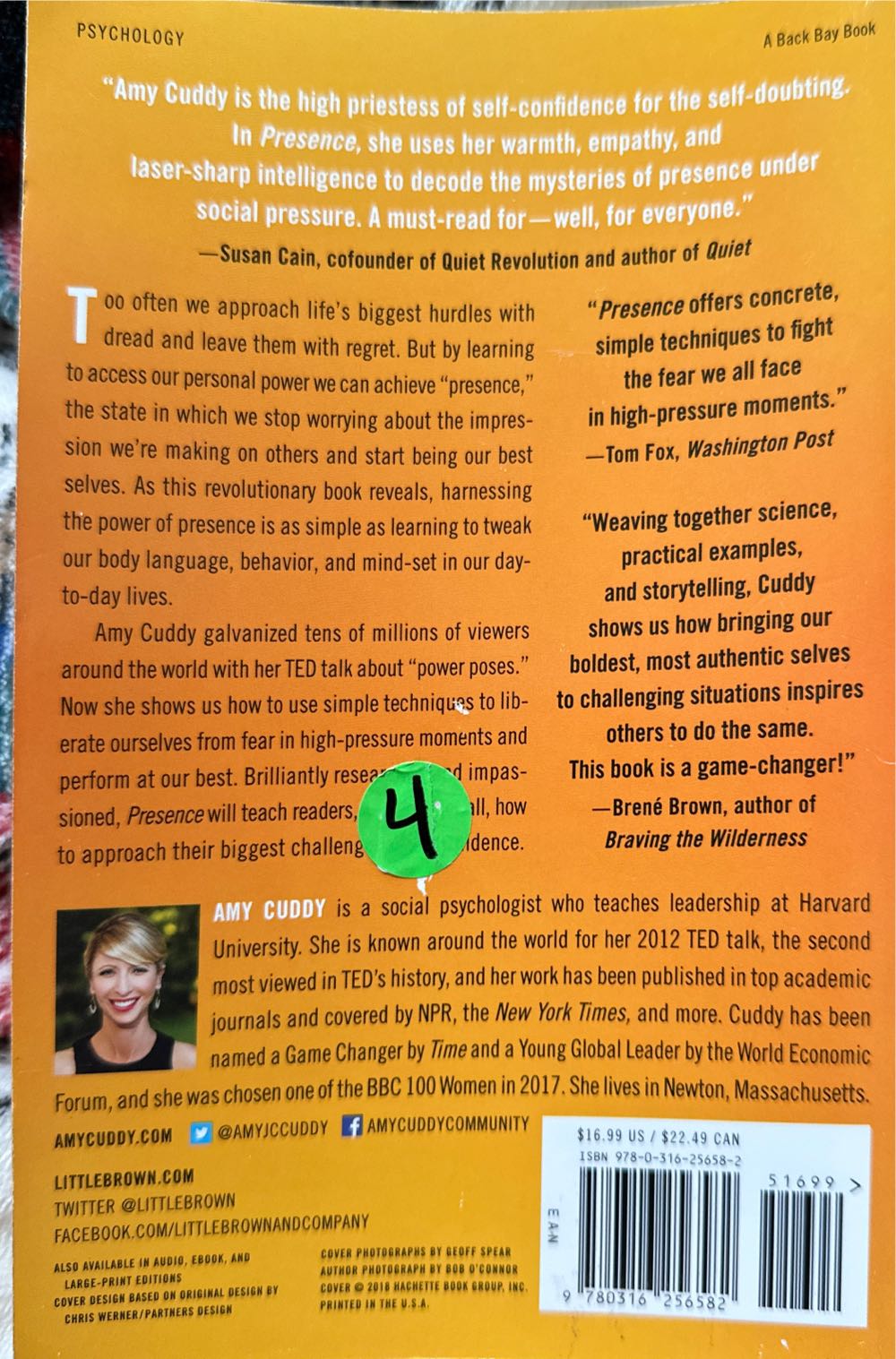 Presence - Amy Cuddy (Trade Paperback) book collectible [Barcode 9780316256582] - Main Image 2