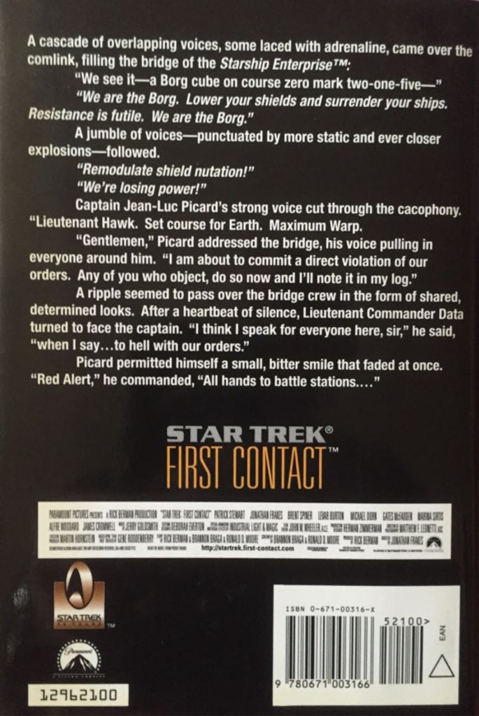 First Contact - J. M. Dillard (Pocket Books - Hardcover) book collectible [Barcode 9780671003166] - Main Image 2