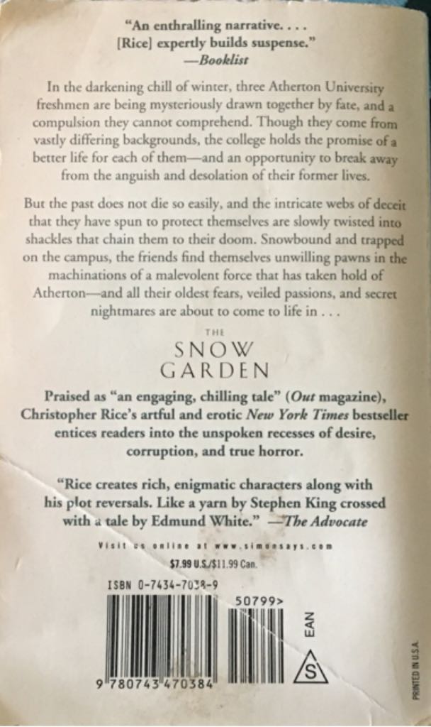 The Snow Garden - Christopher Rice (Pocket Star - Paperback) book collectible [Barcode 9780743470384] - Main Image 2
