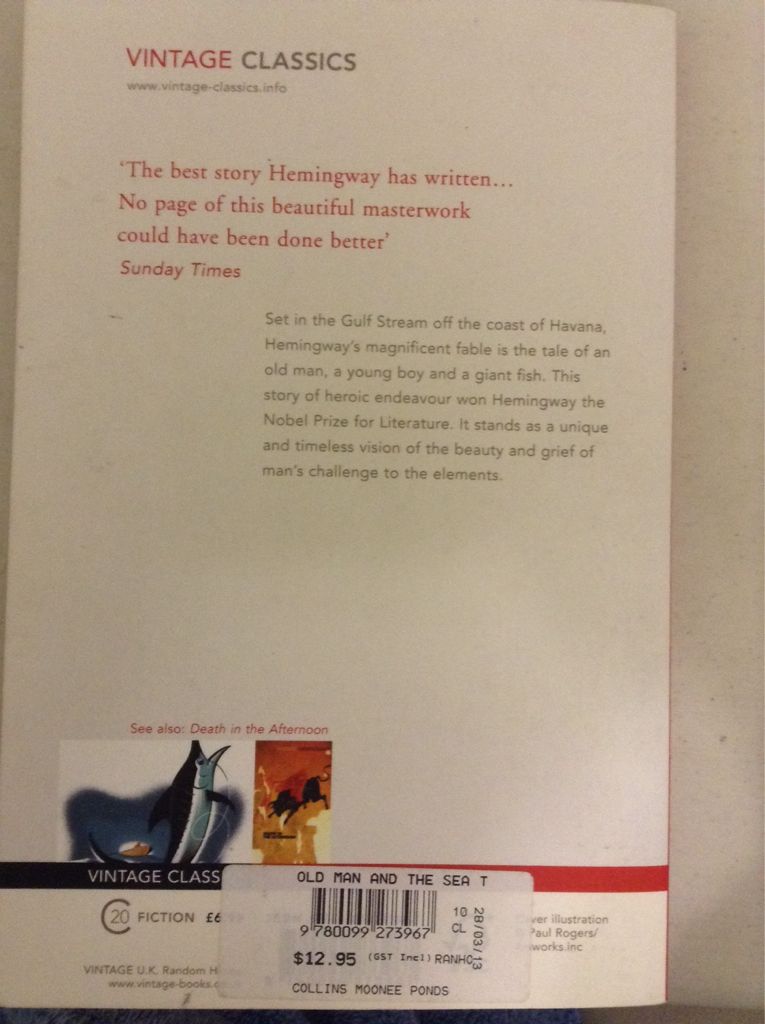 The Old Man and the Sea - Ernest Hemingway (Vintage - Paperback) book collectible [Barcode 9780099273967] - Main Image 2