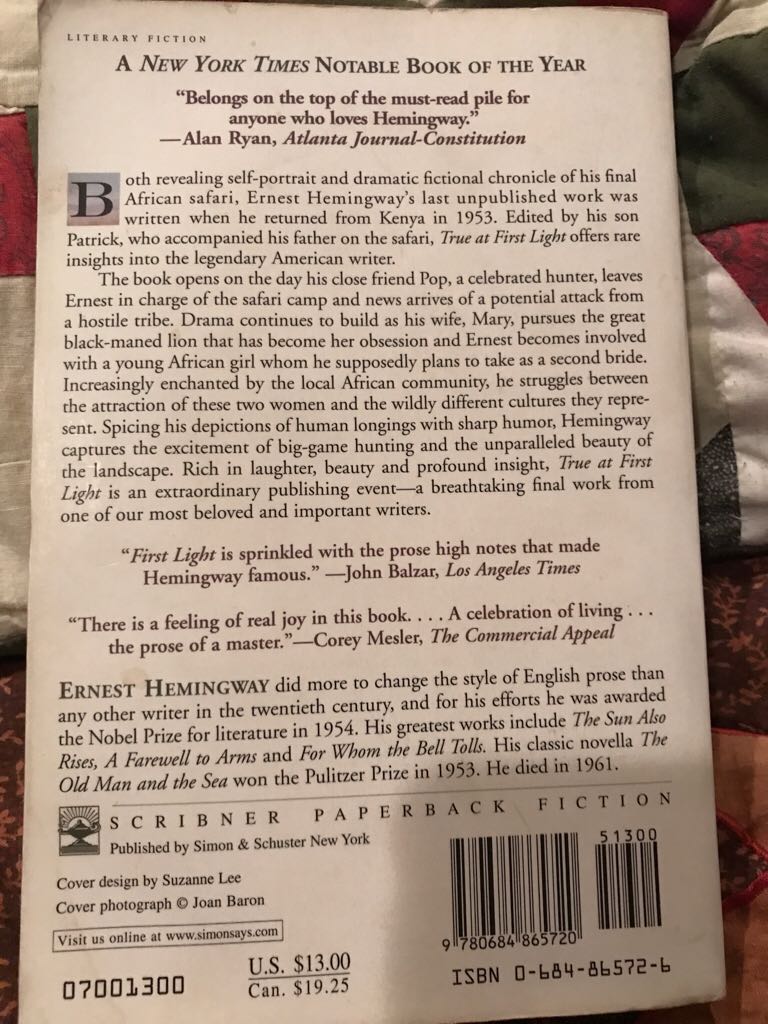 True at First Light - Ernest Hemingway (Scribner) book collectible [Barcode 9780684865720] - Main Image 2