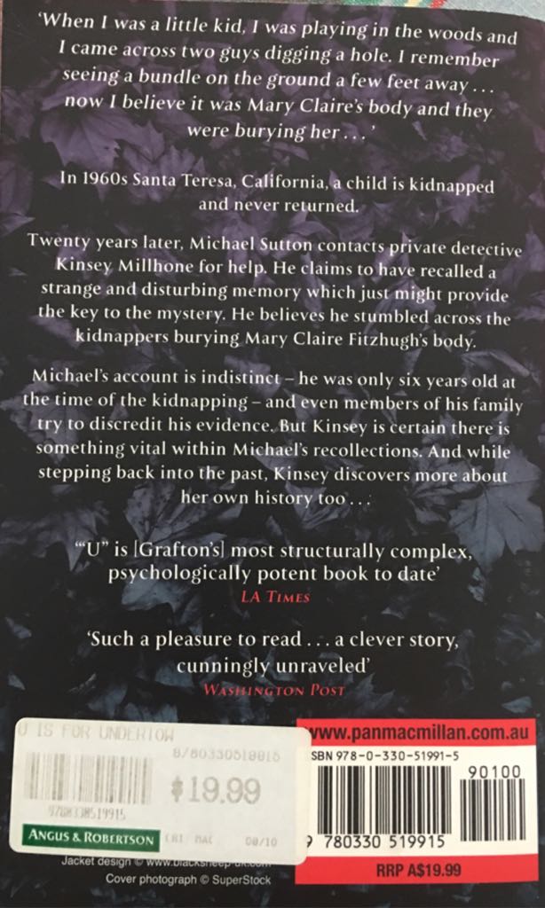 U is for Undertow - Sue Grafton (Pan Macmillan - Paperback) book collectible [Barcode 9780330519915] - Main Image 2
