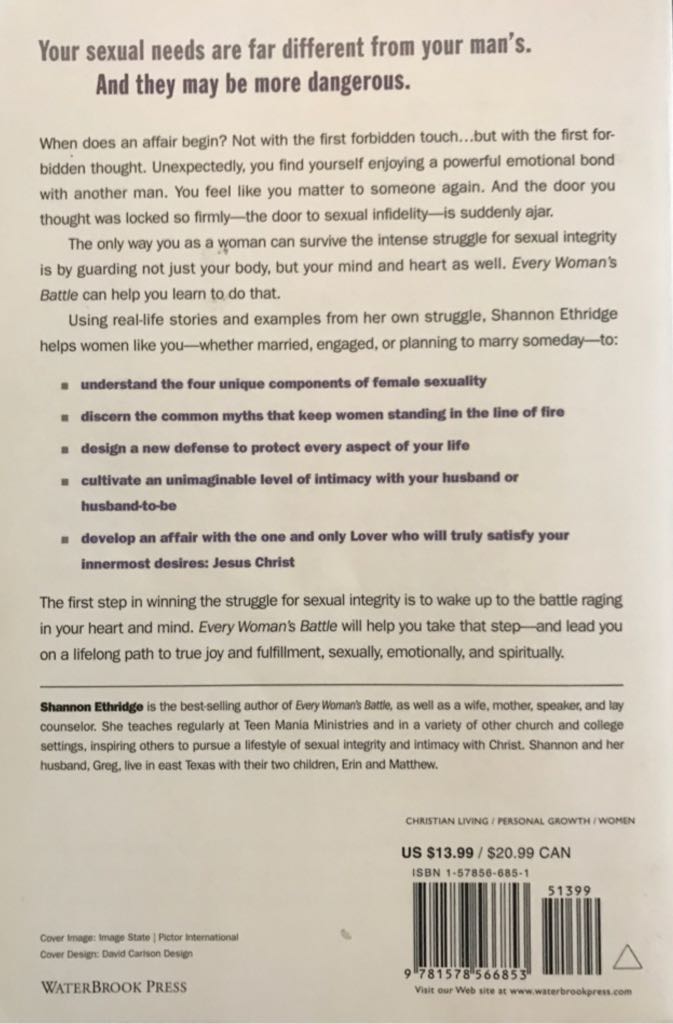 Every Womans Battle: Discovering Gods Plan for Sexual and Emotional Fulfillment - Shannon Ethridge (- Paperback) book collectible [Barcode 9781578566853] - Main Image 2
