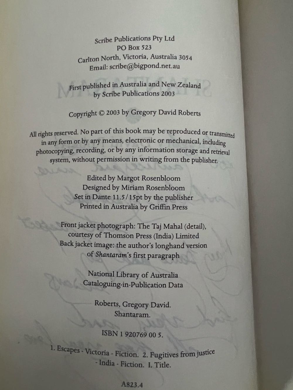 Shantaram - Gregory David Roberts (Scribe - Hardcover) book collectible [Barcode 9781920769000] - Main Image 3