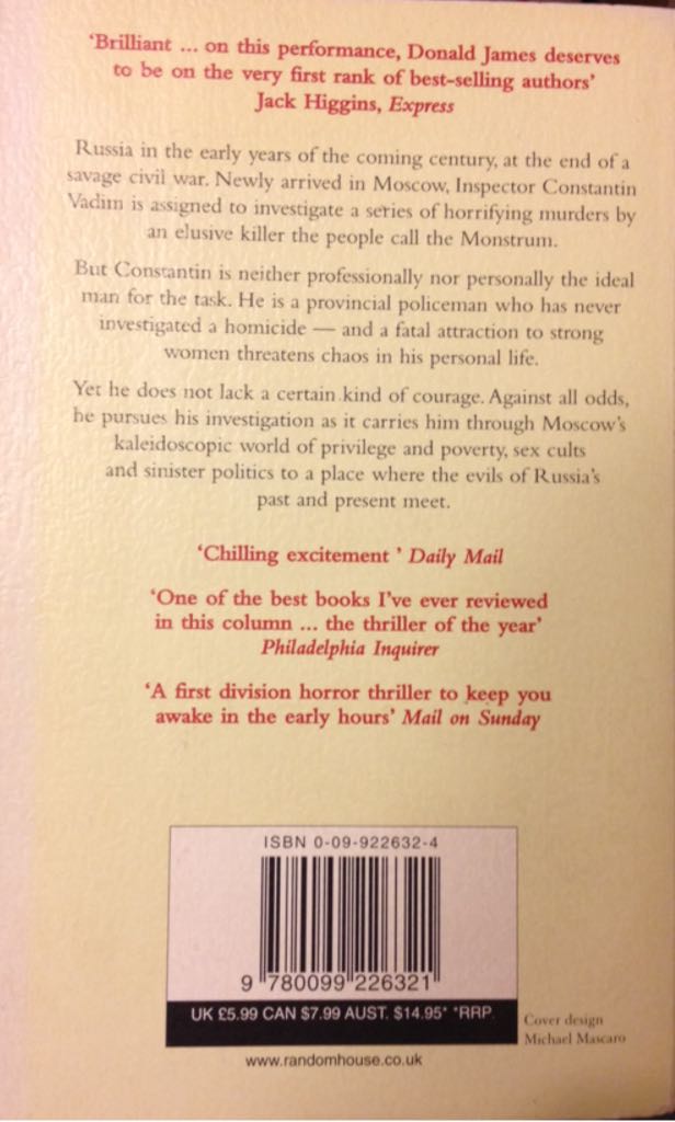 Monstrum - Donald James (Arrow Books - Paperback) book collectible [Barcode 9780099226321] - Main Image 2