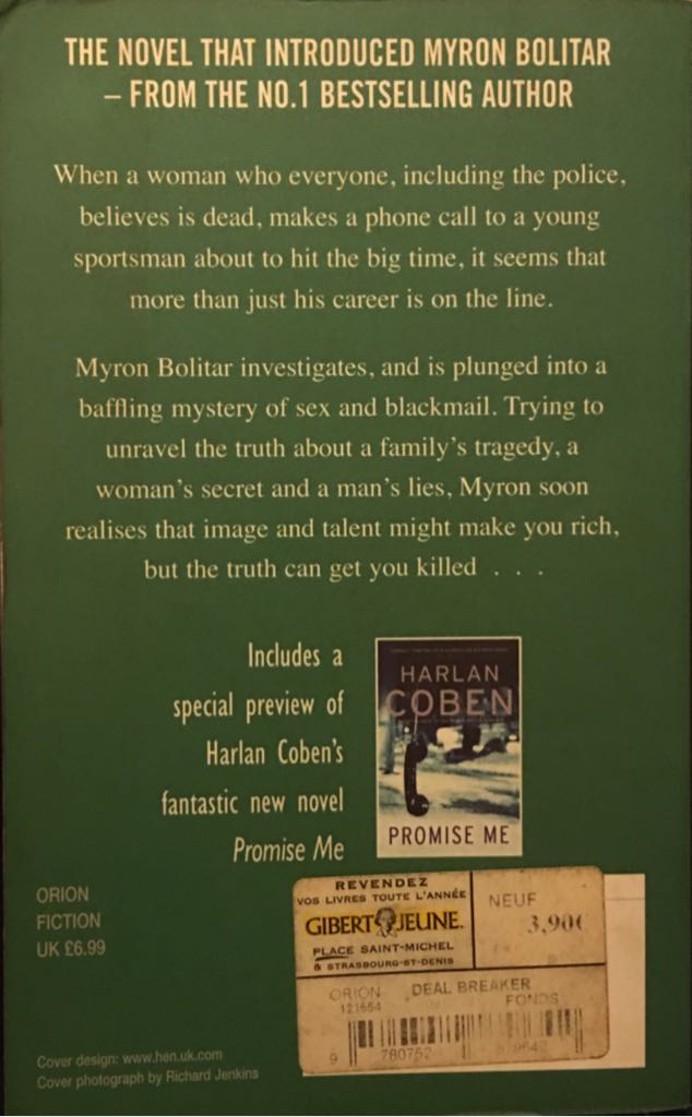 Deal Breaker - Harlan Coben (Orion Books - Paperback) book collectible [Barcode 9780752879642] - Main Image 2