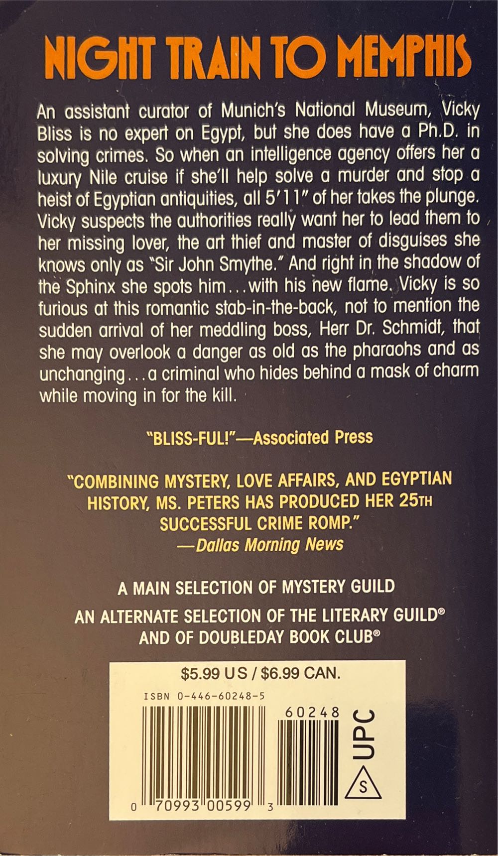 Night Train to Memphis - Elizabeth Peters (Warner Books - Paperback) book collectible [Barcode 9780446602488] - Main Image 2