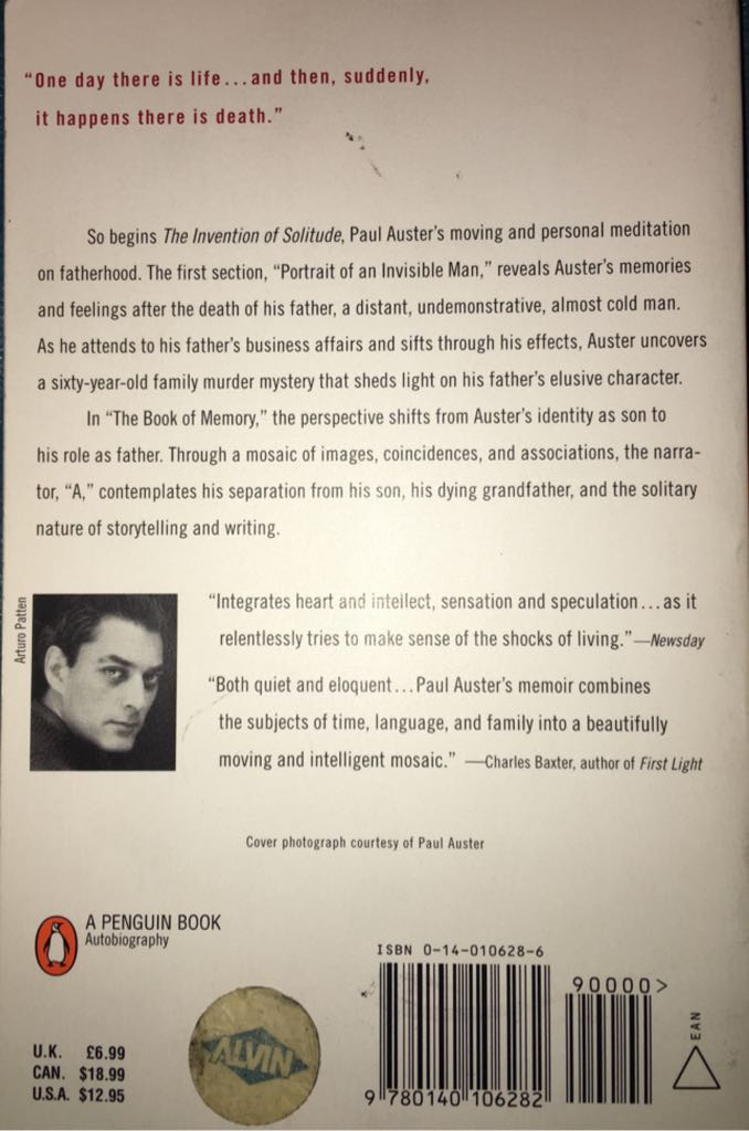 Invention of Solitude, The - Paul Auster (Penguin (Non-Classics) - Paperback) book collectible [Barcode 9780140106282] - Main Image 2