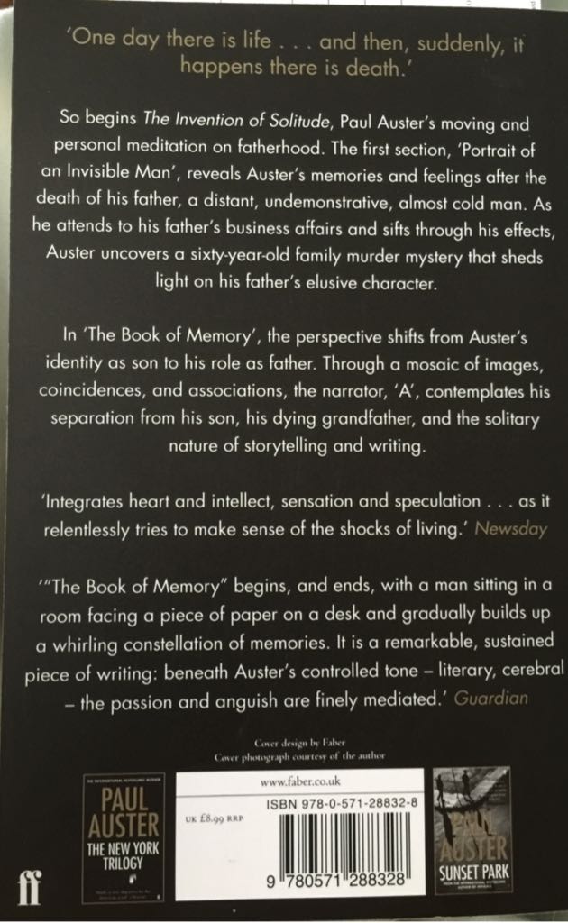 The Invention of Solitude - Paul Auster book collectible [Barcode 9780571288328] - Main Image 2