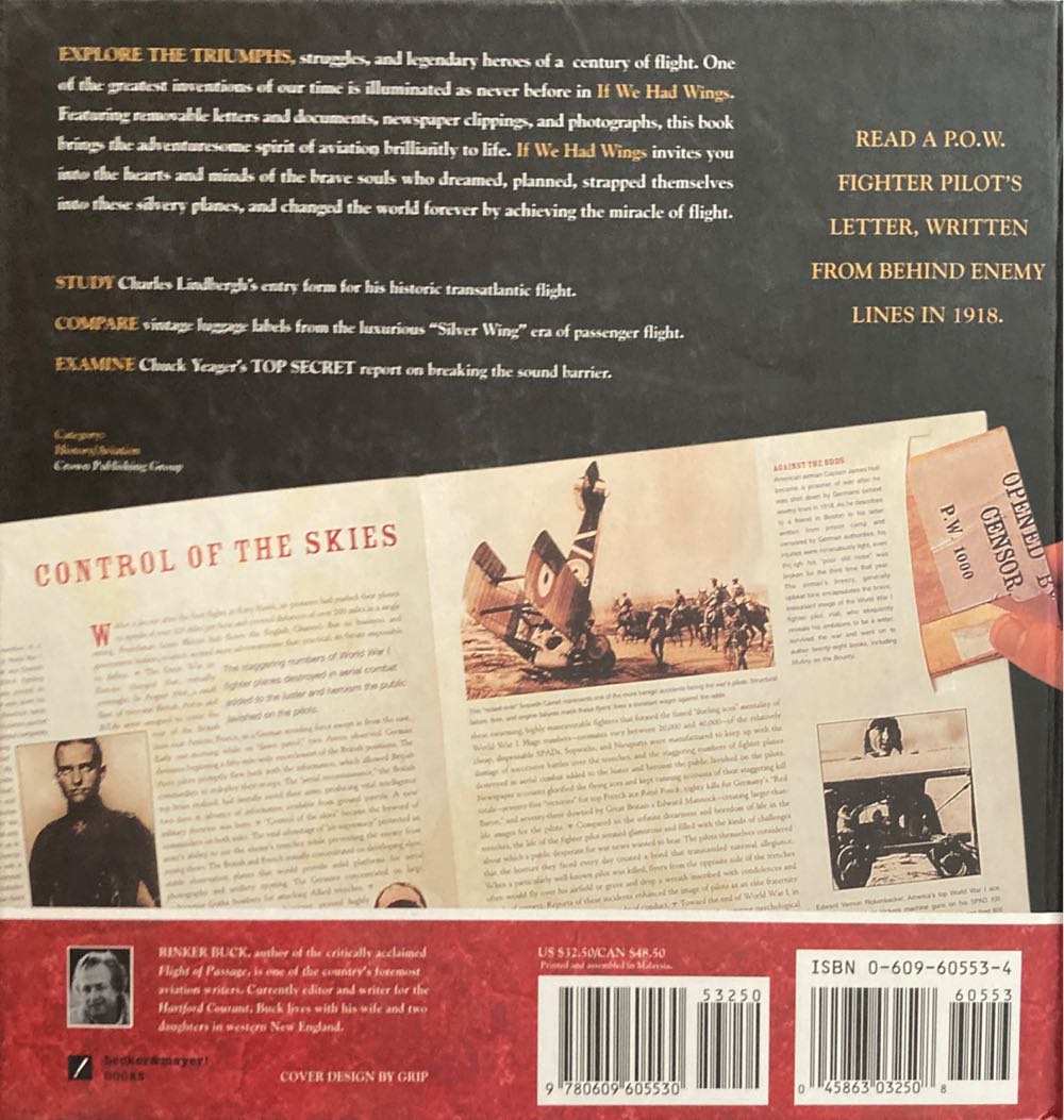 If We Had Wings: The Enduring Dream of Flight - Rinker Buck -- 1ST - Buck, Rinker (Crown Publishers - Hardcover) book collectible [Barcode 9780609605530] - Main Image 2
