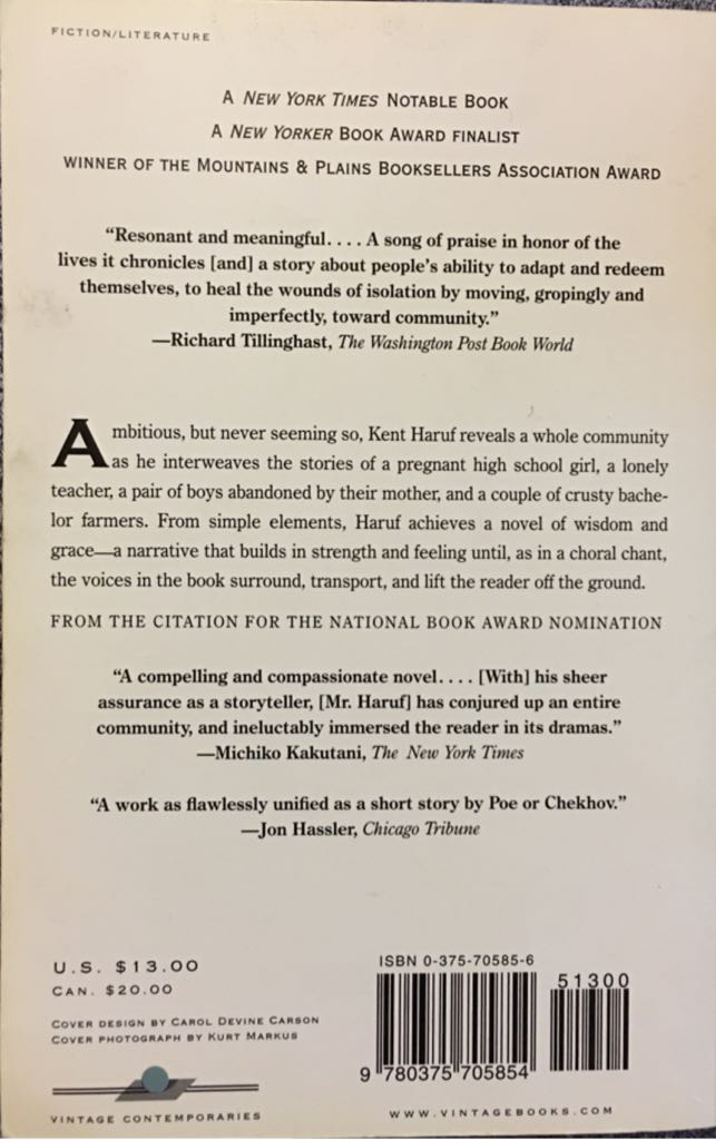 Plainsong - Kent Haruf (Vintage - Trade Paperback) book collectible [Barcode 9780375705854] - Main Image 2