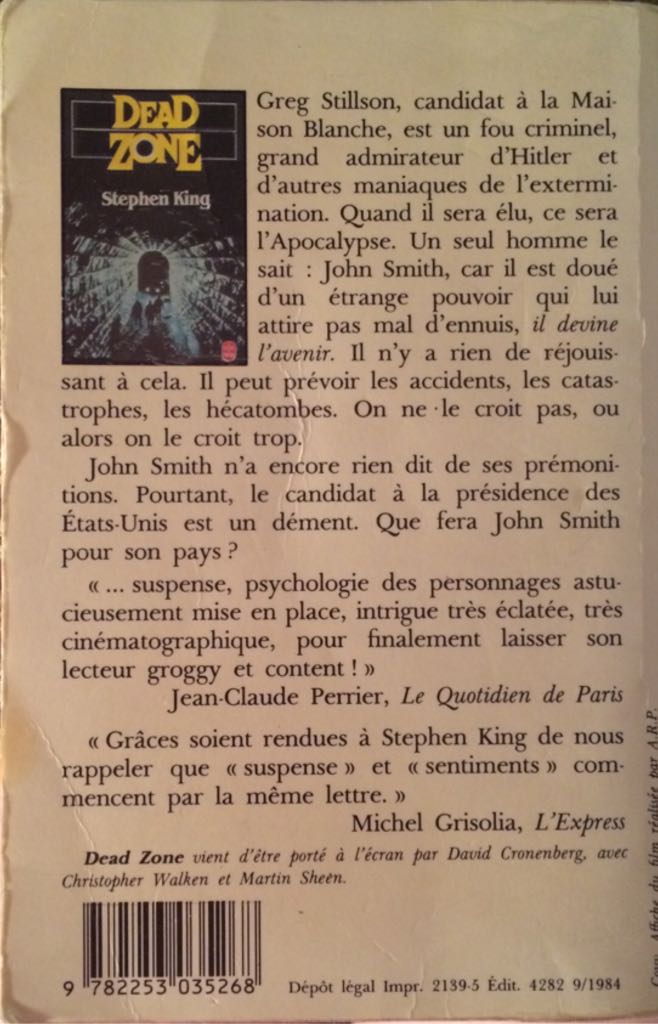 Dead zone - Stephen King (Livre de Poche - Paperback) book collectible [Barcode 9782253035268] - Main Image 2