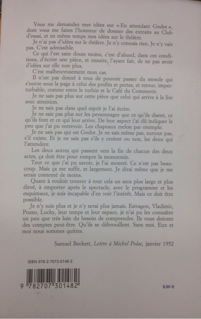 En attendant Godot - Samuel Beckett book collectible [Barcode 9782707301482] - Main Image 2