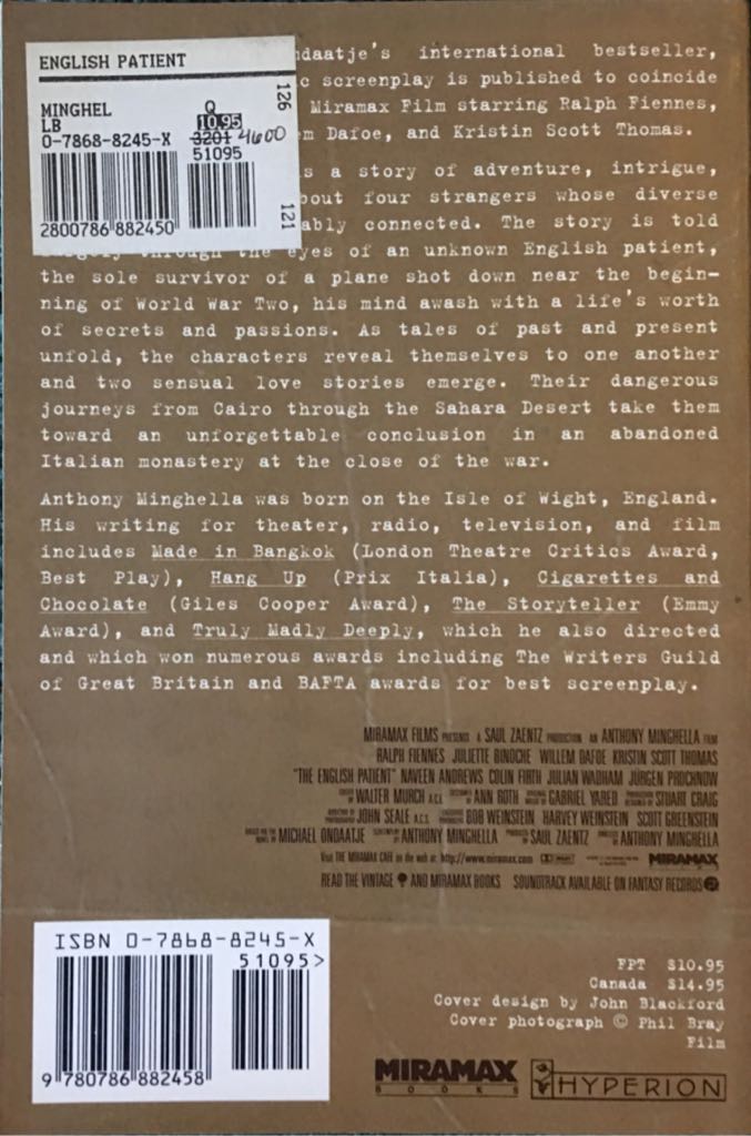 The English Patient - Michael Ondaatje (Miramax Books - Paperback) book collectible [Barcode 9780786882458] - Main Image 2
