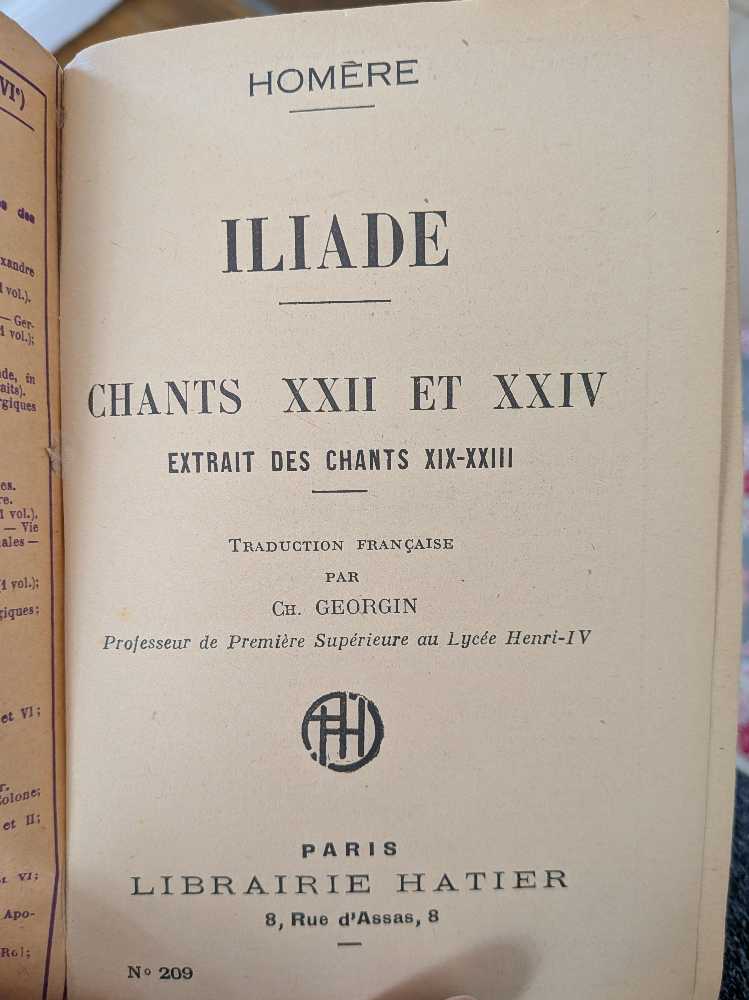 Iliade, Chants XXII - XXIV - Homère, (Librairie Hatier) book collectible - Main Image 3