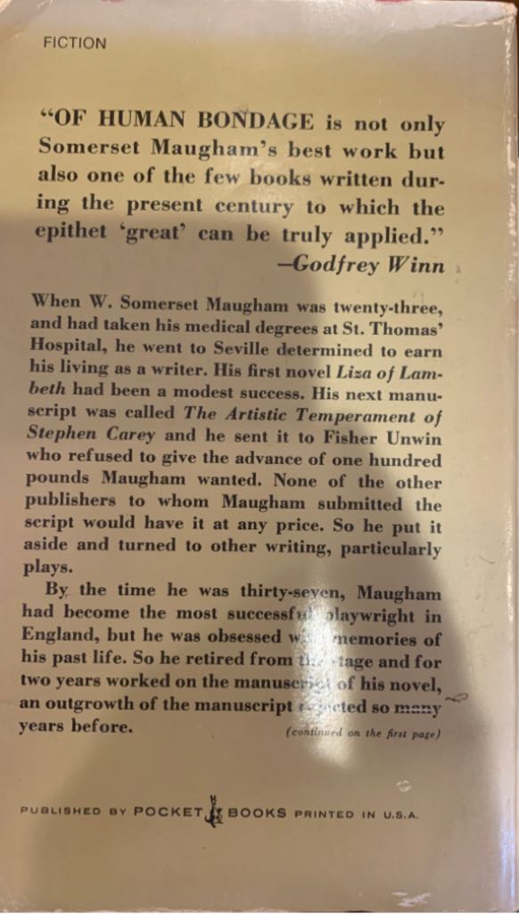 Of Human Bondage - W. Somerset Maugham (Vintage - Paperback) book collectible [Barcode 9780099284963] - Main Image 2