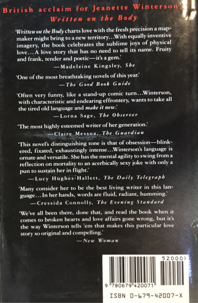 Written on the Body - Jeanette Winterson (Alfred a Knopf Inc - Hardcover) book collectible [Barcode 9780679420071] - Main Image 2
