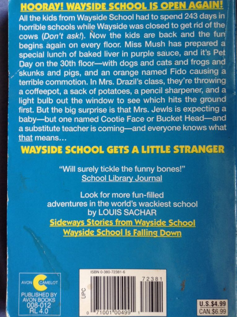Wayside School Gets a Little Stranger - Louis Sachar (Harper - Paperback) book collectible [Barcode 9780380723812] - Main Image 2