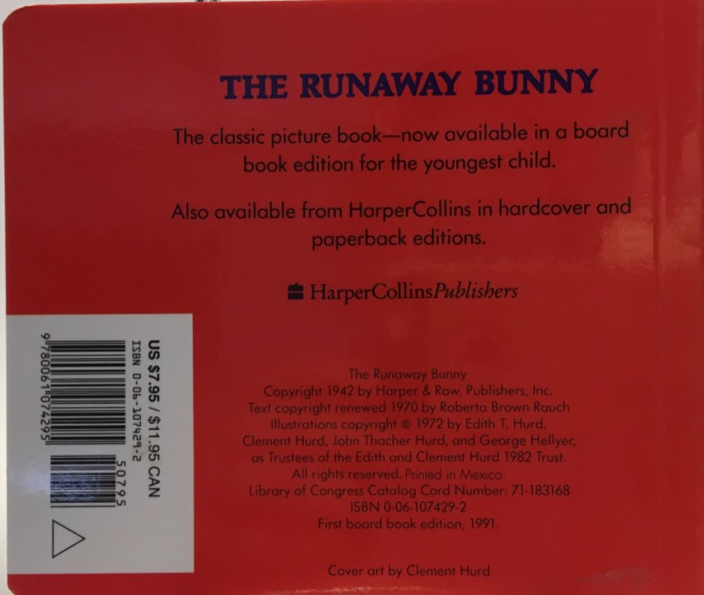 The Runaway Bunny Board Book - Margaret Wise Brown (Harper Collins - Board Book) book collectible [Barcode 9780061074295] - Main Image 2