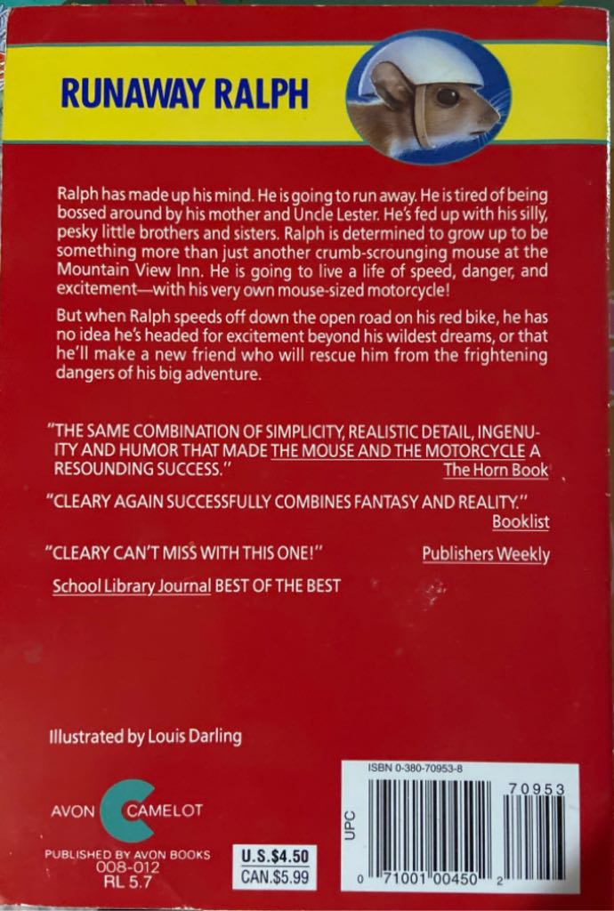 Runaway Ralph - Beverly Cleary (HarperTrophy - Paperback) book collectible [Barcode 9780380709533] - Main Image 2