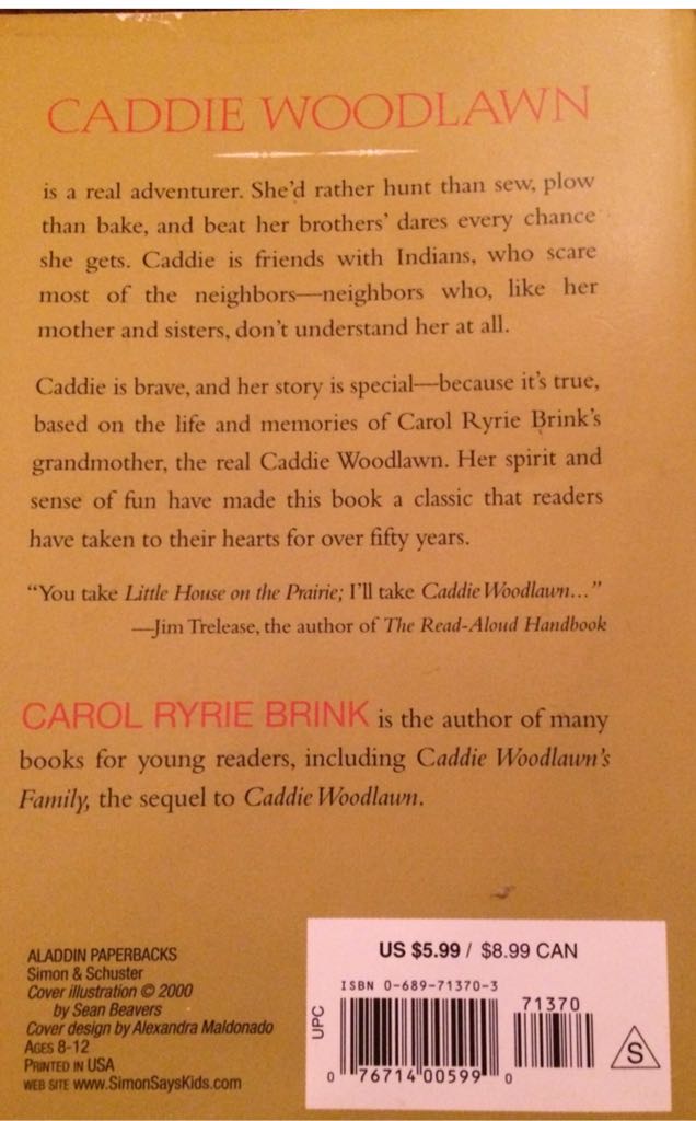 Caddie Woodlawn - Carol Ryrie Brink (Aladdin - Trade Paperback) book collectible [Barcode 9780689713705] - Main Image 2