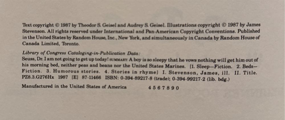 Dr. Seuss: I Am Not Going  To Get Up Today! - Dr. Seuss (Random House - Hardcover) book collectible [Barcode 9780394892177] - Main Image 3