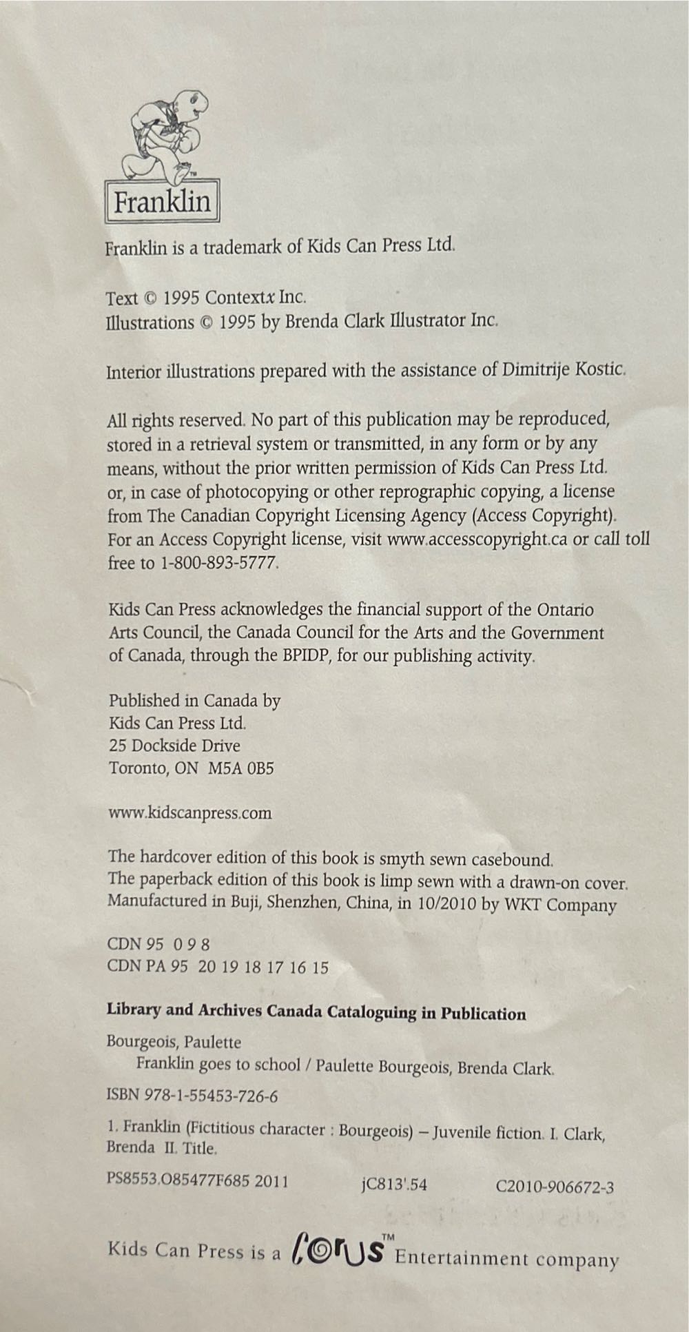 Franklin Goes To School - Paulette Bourgeois (Kids Can Press - Hardcover) book collectible [Barcode 9781550742763] - Main Image 3