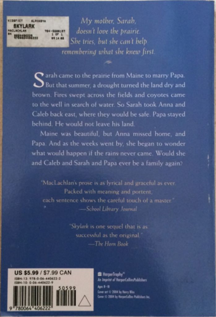 Skylark - Patricia MacLachlan (HarperCollins Publishers - Paperback) book collectible [Barcode 9780064406222] - Main Image 2
