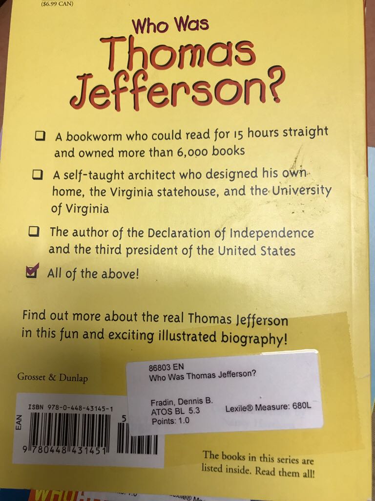 Who Was Thomas Jefferson? - John O’Brien (Hubsta Ltd - Paperback) book collectible [Barcode 9780448431451] - Main Image 2
