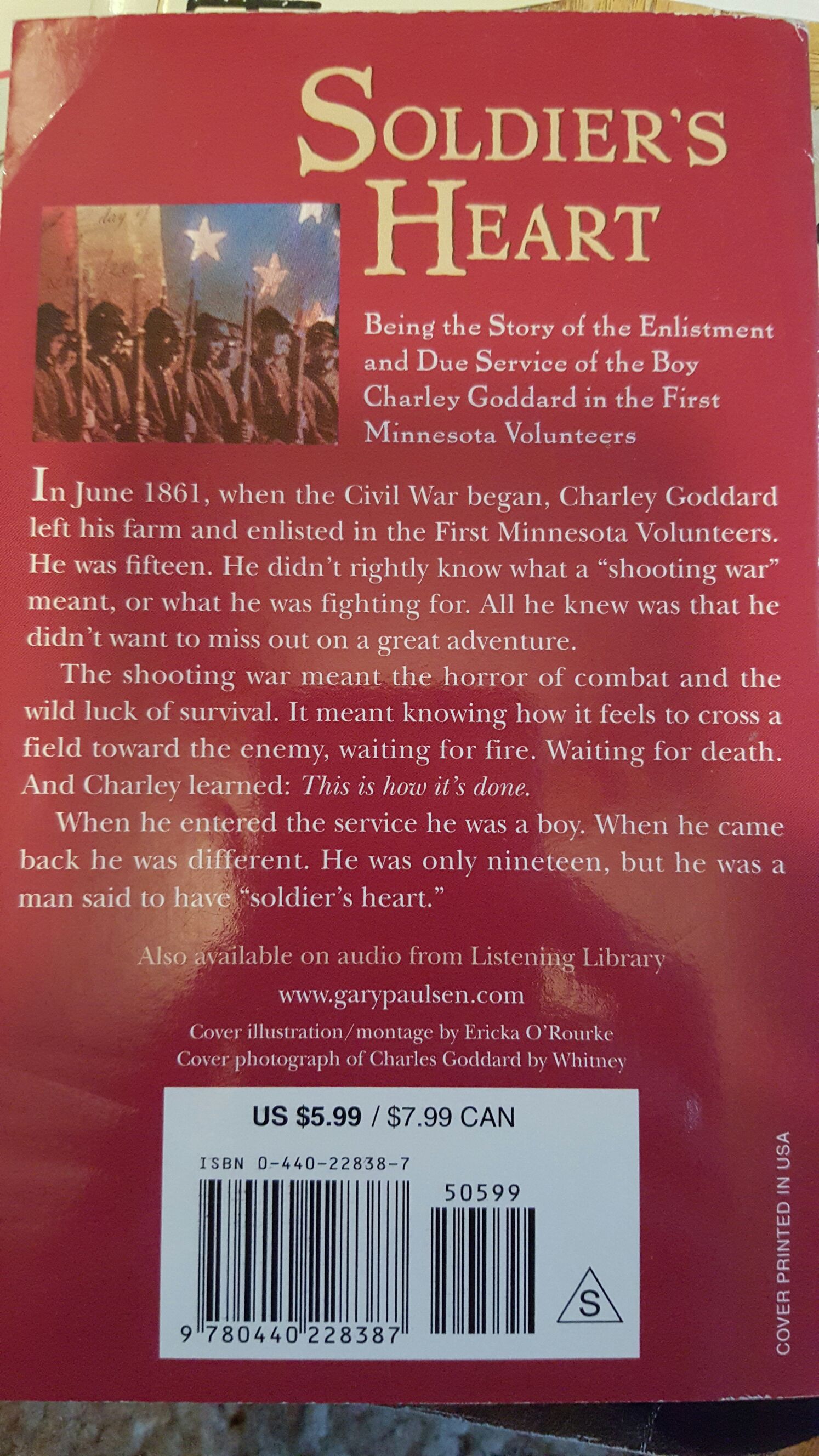 Soldier’s Heart - Gary Paulsen (Laurel Leaf - Paperback) book collectible [Barcode 9780440228387] - Main Image 2