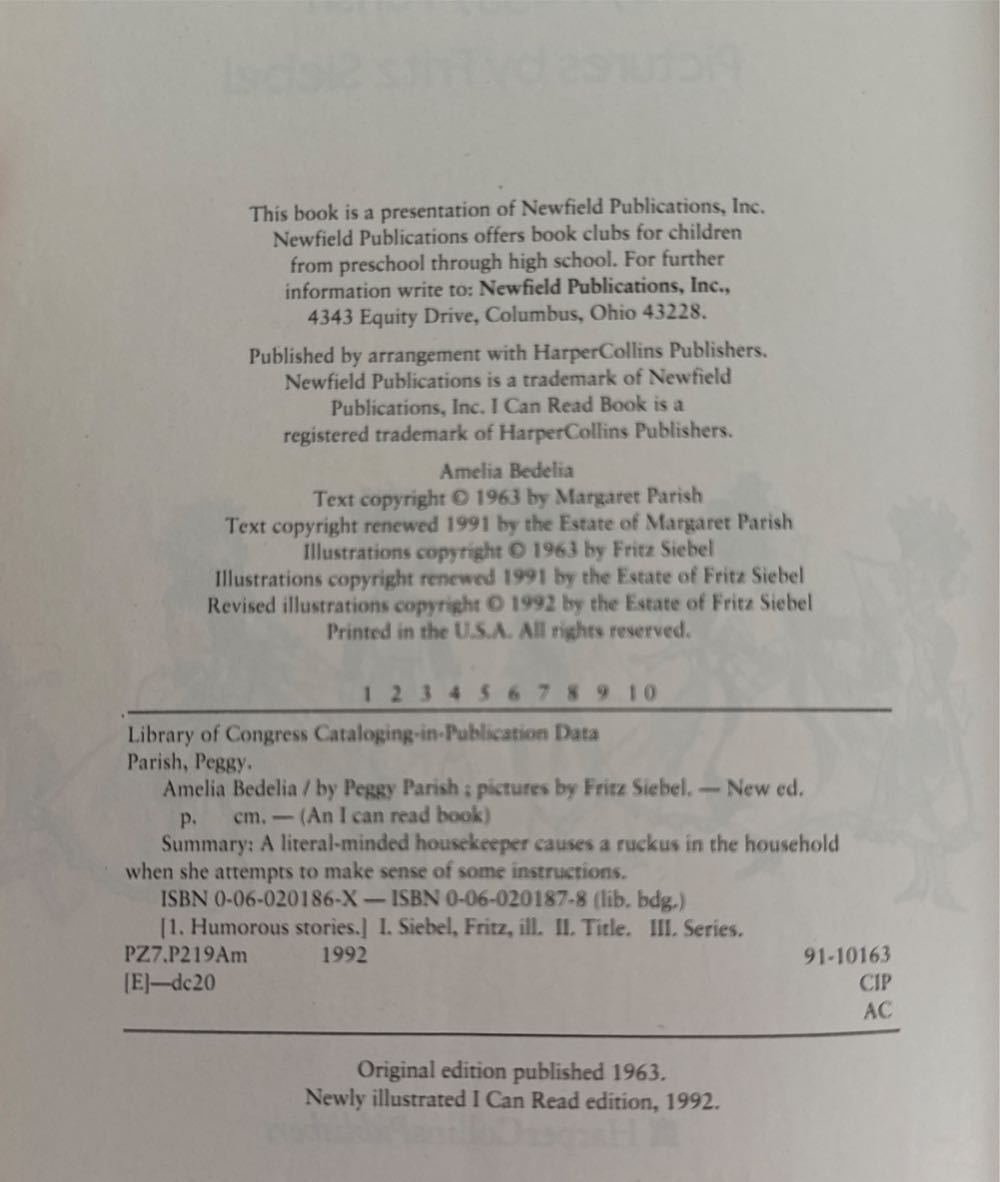 Amelia Bedelia - Peggy Parish (Harpercollins Childrens Books - Hardcover) book collectible [Barcode 9780060201869] - Main Image 3