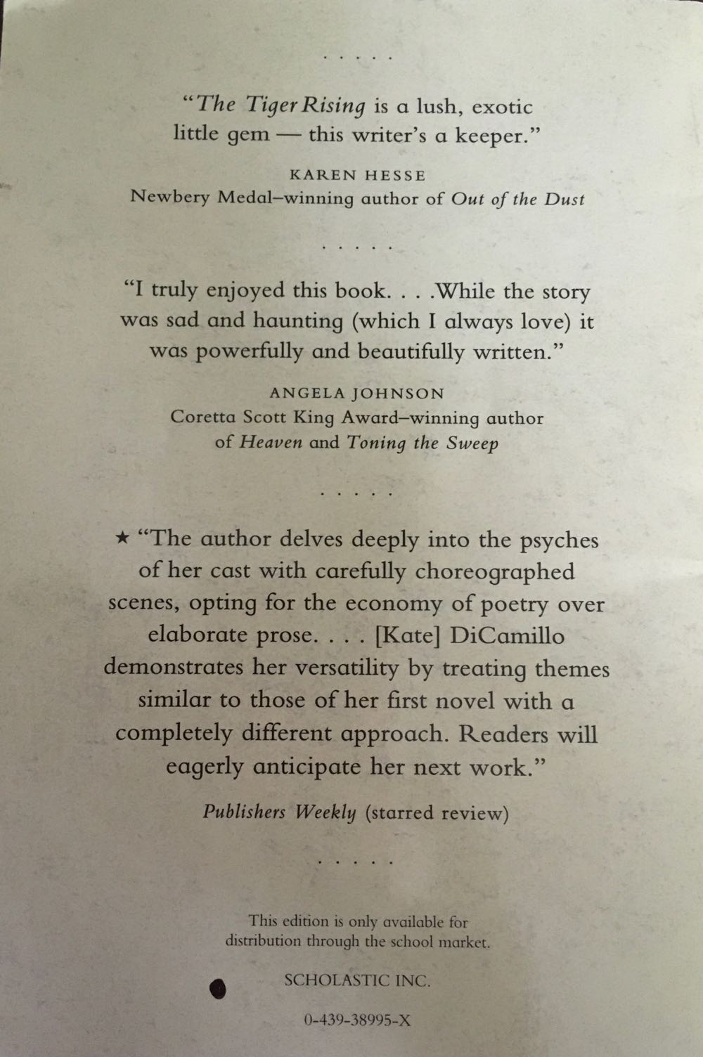 The Tiger Rising - Kate DiCamillo (Scholastic - Paperback) book collectible [Barcode 9780439389952] - Main Image 3