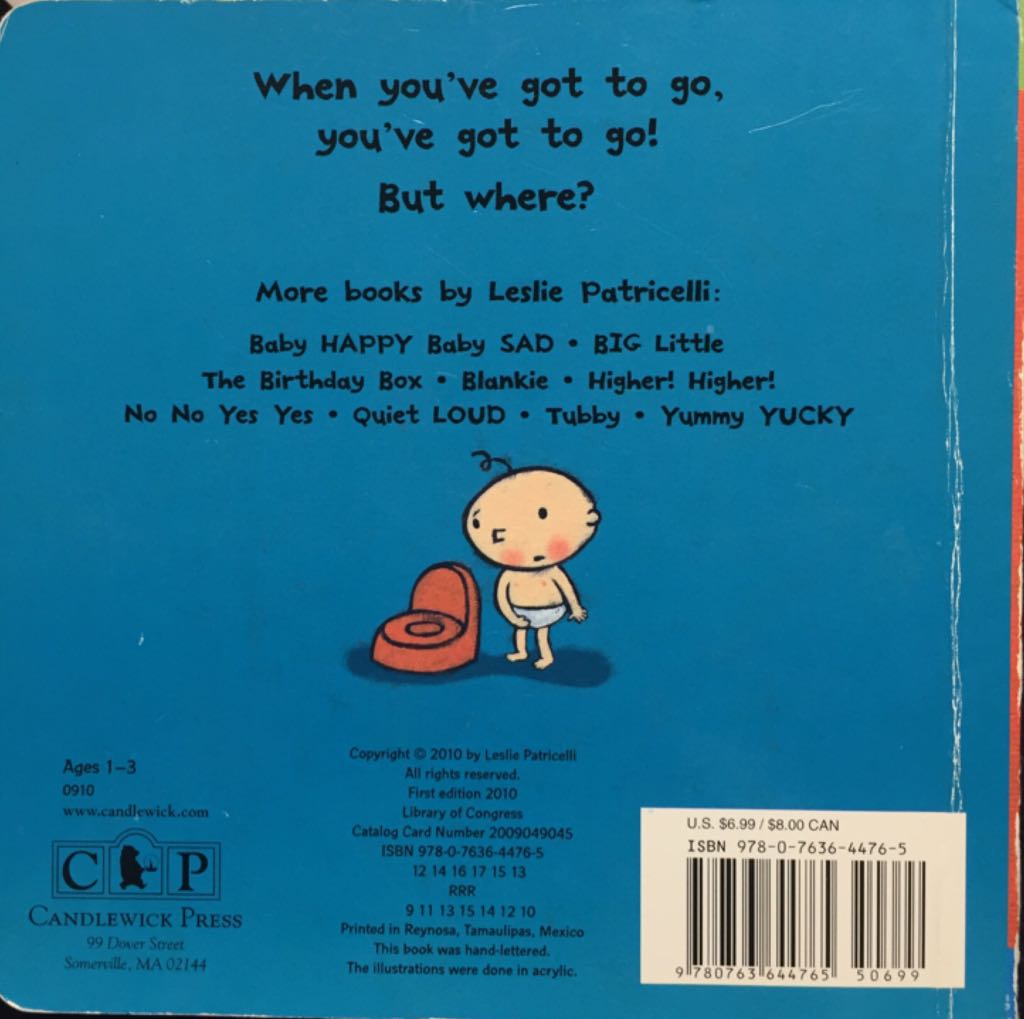 Potty - Leslie Patricelli (Candlewick Press - Board Book) book collectible [Barcode 9780763644765] - Main Image 2