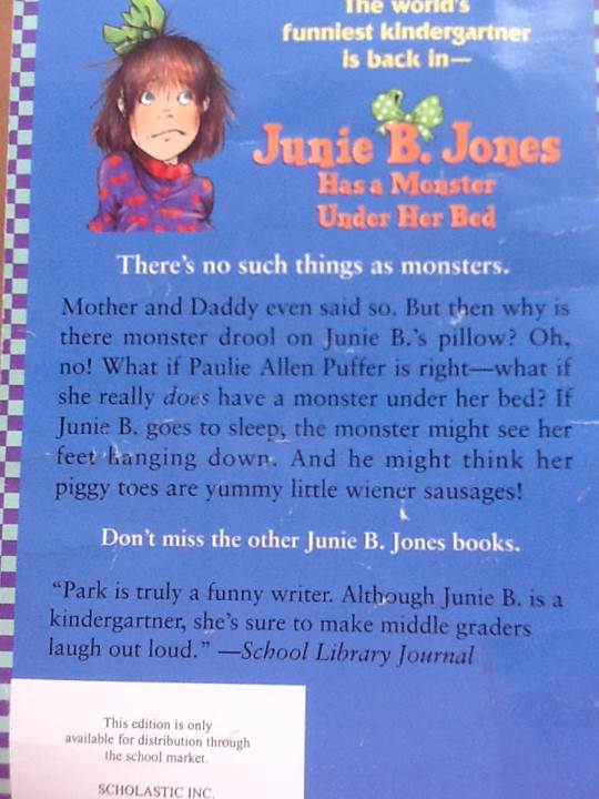 Junie B. Jones #8 Has A Monster Under Her Bed - Barbara Park (Scholastic Inc. - Paperback) book collectible [Barcode 9780590639040] - Main Image 2