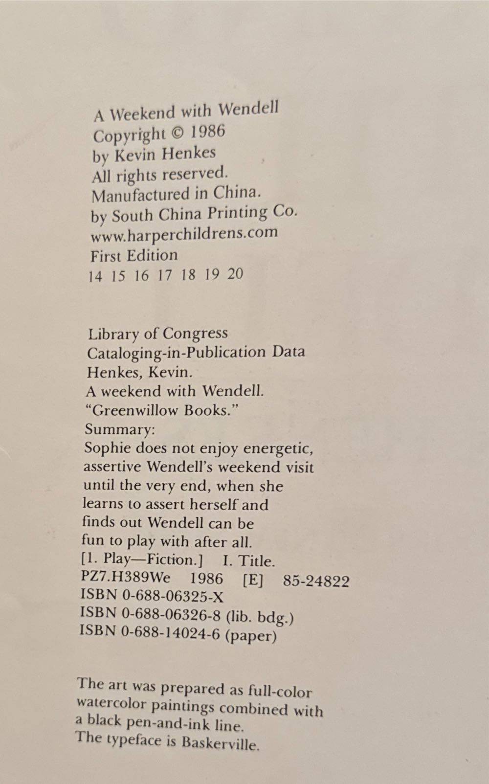 A Weekend With Wendell - Kevin Henkes (Greenwillow Books - Paperback) book collectible [Barcode 9780688140243] - Main Image 3