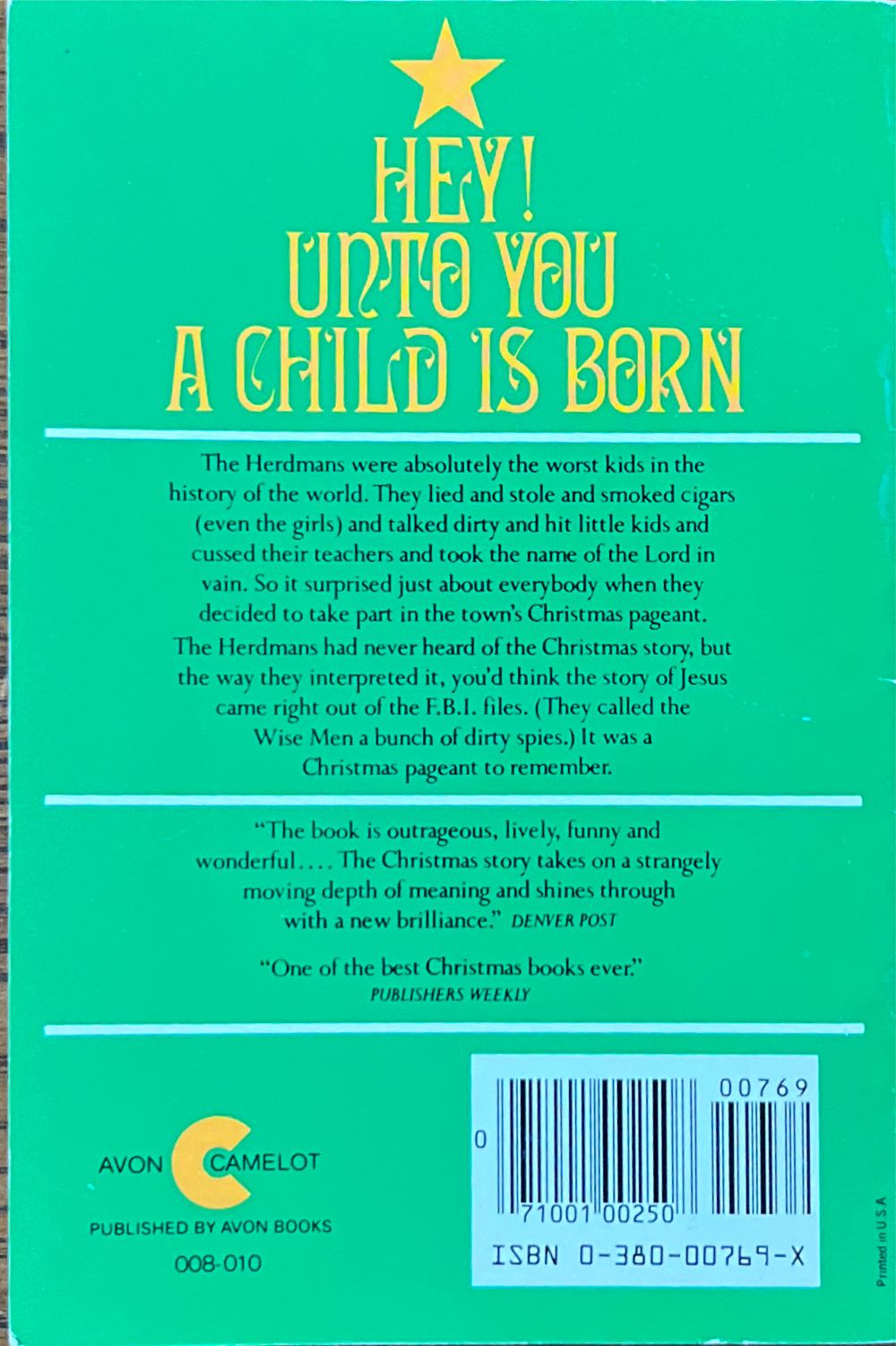 The Best Christmas Pageant Ever - Barbara Robinson (Avon Books - Paperback) book collectible [Barcode 9780380007691] - Main Image 2