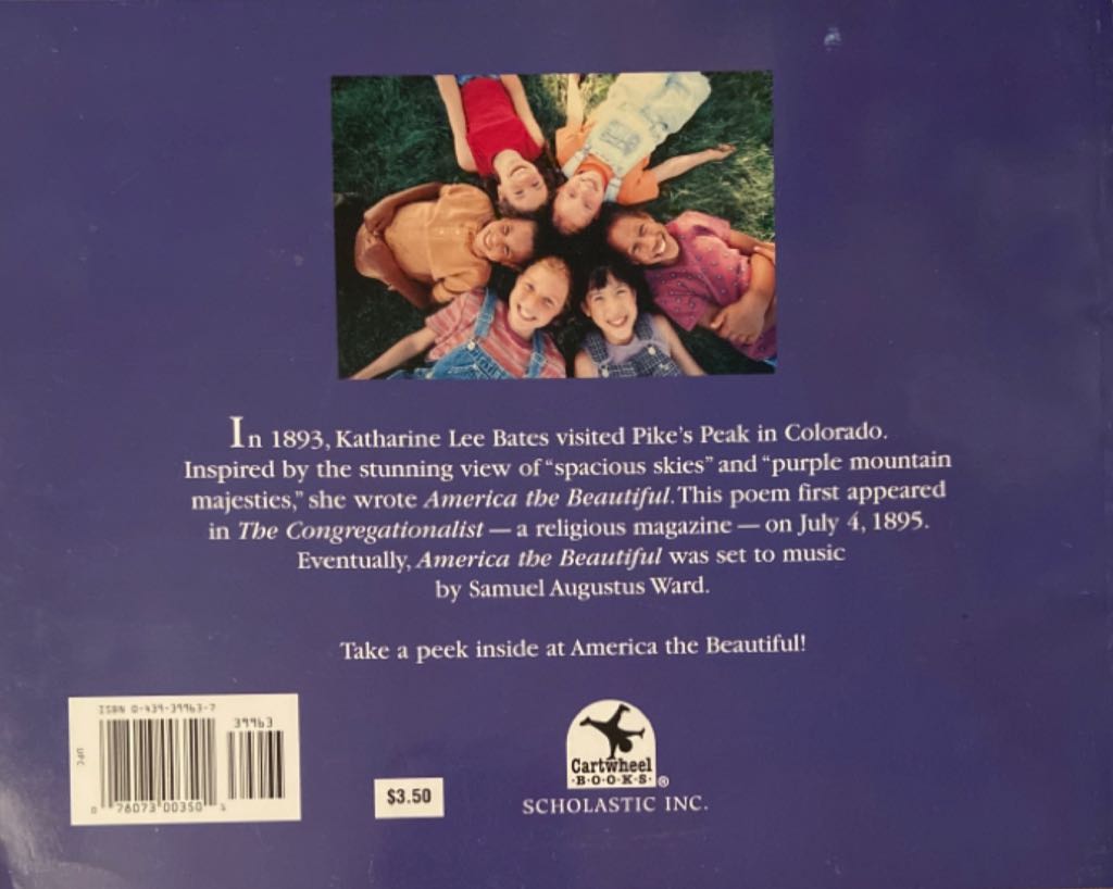 America the Beautiful - Katharine Lee Bates (Cartwheel Books (Scholastics) - Paperback) book collectible [Barcode 9780439399630] - Main Image 2